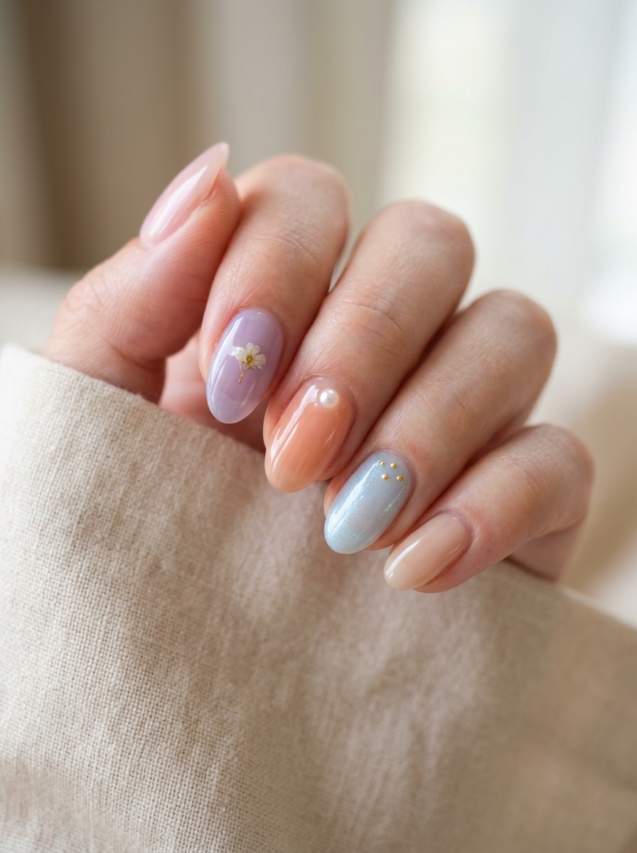 Korean Mix-and-Match Pastel Nails als Koreanische Nageldesigns Inspiration 2026